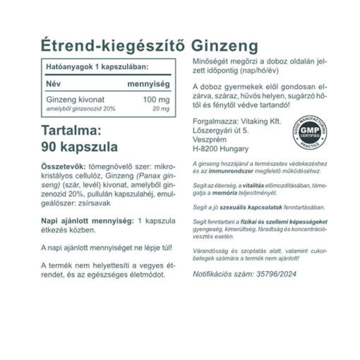 Vitaking - Ginsengextrakt, 100 mg (90 kapslar) - Bild 2
