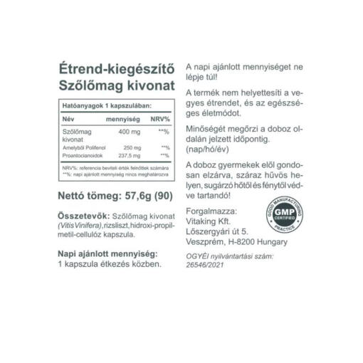 Vitaking - Extrakt av Druvkärnor, 400 mg, 90 Vegkapslar - Bild 2