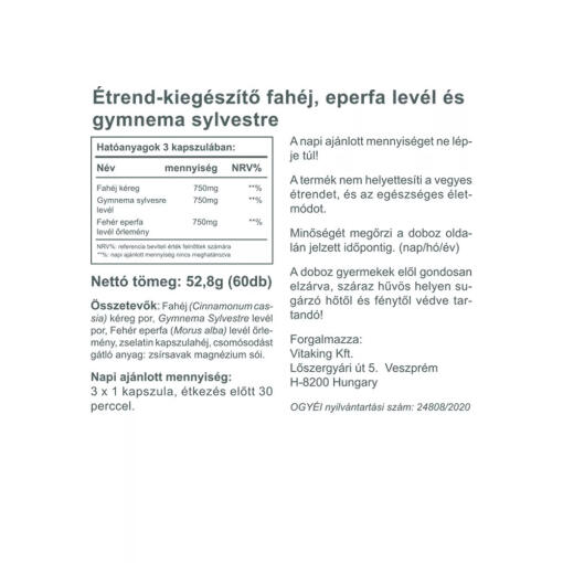 Vitaking - Gymnemax + Mullbär och Kanel, 750 mg (60 kapslar) - Bild 2