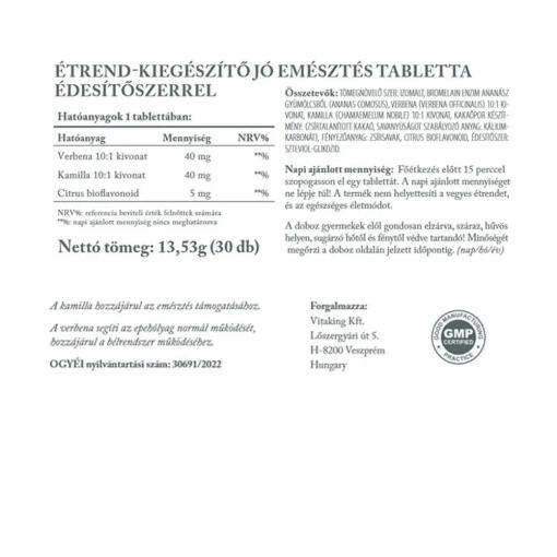 Vitaking - Jó Emésztés Örtkomplex för Matsmältningen, 30 Tabletter - Bild 2