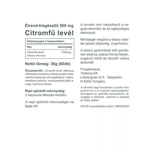 Vitaking - Citronmeliss 500 mg, 60 kapslar - Bild 2