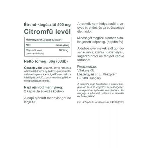 Vitaking - Citronmeliss 500 mg, 60 kapslar - Bild 2