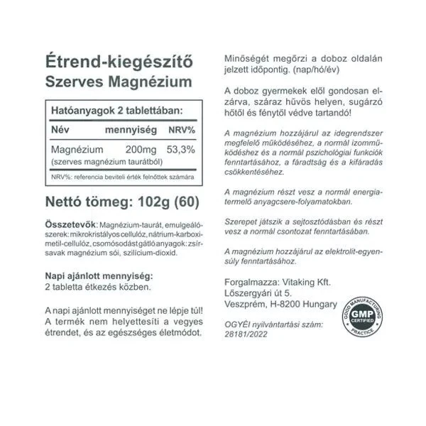 Vitaking - Magnesium Taurat, 100 mg, 60 tabletter - Bild 2