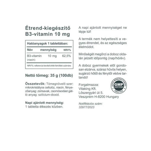 Vitaking - Niacin B-3, 10 mg, 100 tabletter - Bild 2