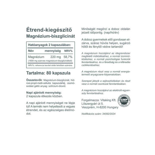 Vitaking - Organiskt Magnesium Bisglycinat, 80 Kapslar - Bild 2