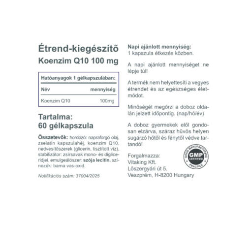 Vitaking - Q-10 Coenzym, 100 mg, 60 mjukkapslar - Bild 2