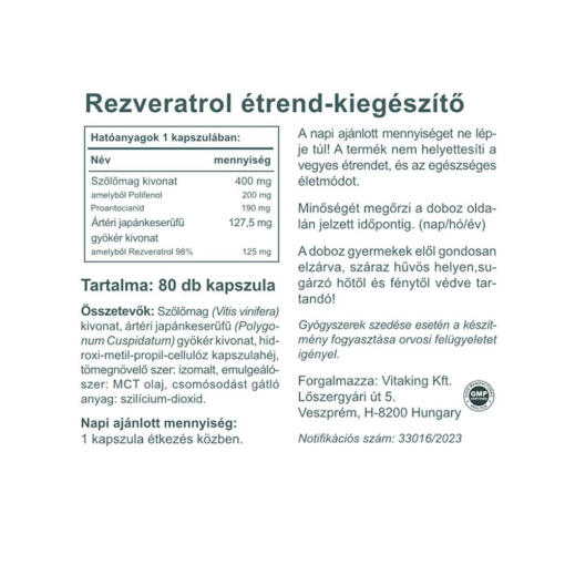 Vitaking - Resveratrol Extra, 125 mg, 80 kapslar - Bild 2