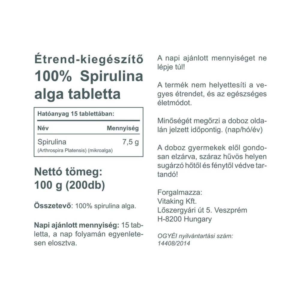 Vitaking - Spirulina Algae, 500 mg, 200 tabletter - Bild 2