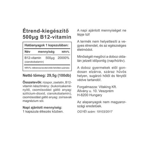 Vitaking - Vitamin B-12, 500 mcg, 100 kapslar - Bild 2