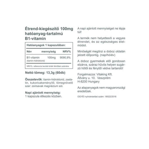 Vitaking - Vitamin-B1, 100 mg, 60 kapslar - Bild 2