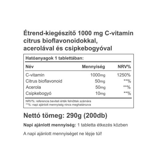 Vitaking - Vitamin C 1000 mg med 50 mg Citrusbioflavonoider och Acerola, 200 Tabletter - Bild 2