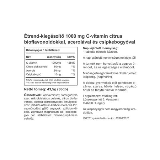 Vitaking - Vitamin C 1000 mg med 50 mg Citrusbioflavonoider och Acerola, 30 Tabletter - Bild 2