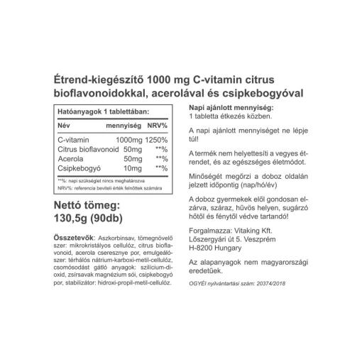 Vitaking - Vitamin C 1000 mg med 50 mg Citrusbioflavonoider och Acerola, 90 Tabletter - Bild 2