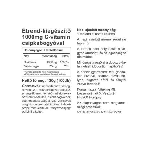 Vitaking - Vitamin C 1000 mg med Nypon, 100 Tabletter - Bild 2