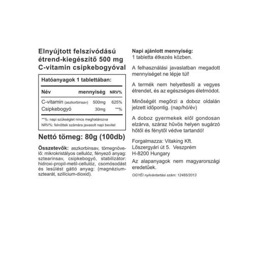 Vitaking - Vitamin C-500 med Nypon, Tidsfrisättning, 100 Tabletter - Bild 2