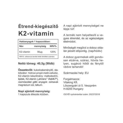 Vitaking - Vitamin K2, 90 mcg, 90 kapslar - Bild 2