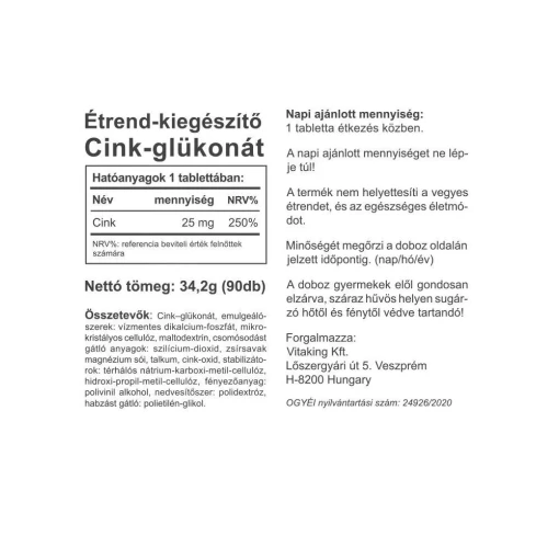 Vitaking - Zinkglukonat, 25 mg, 90 tabletter - Bild 2