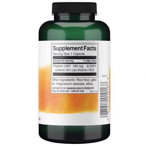 Swanson - Vitamin B-1 (Tiamin), 100 mg, 250 kapslar - Bild 3