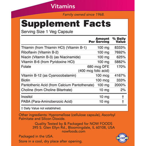 NOW - Vitamin B-100, kapslar - Bild 2