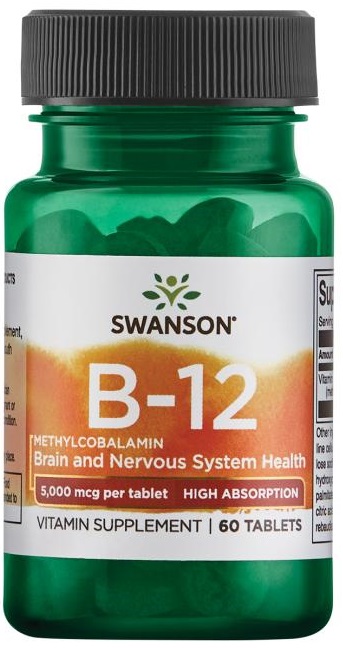 Swanson - Vitamin B-12 Metylkobalamin, 5000 mcg Högupptag - 60 tabletter | Vitaminer och MineralerVissa vitaminerHälsokostB12Vitamin C | Apoteka