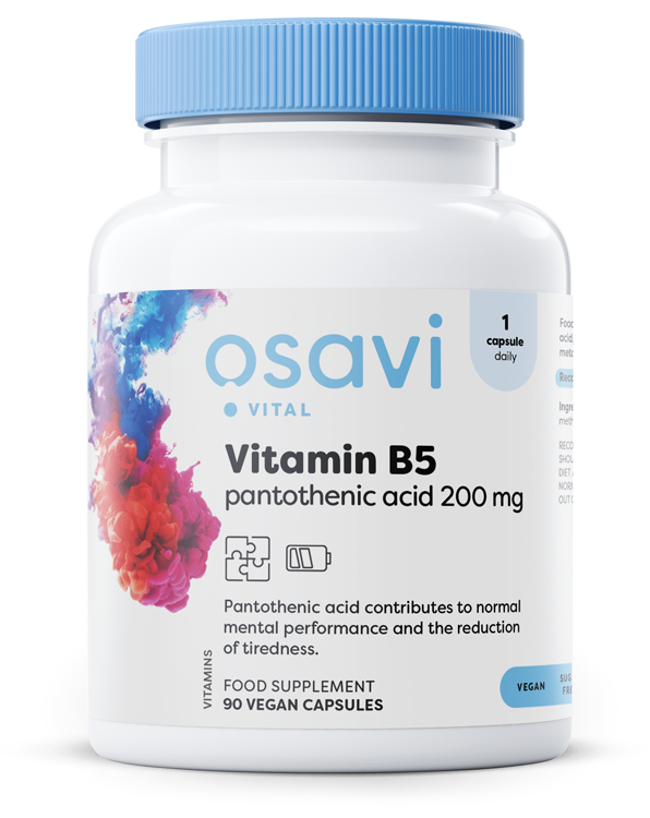 Osavi - Vitamin B5 Pantotensyra, 200 mg - 90 vegankapslar | Vitaminer och MineralerVeganska produkterHälsa och välbefinnandeVissa vitaminerB-vitaminHälsokost | Apoteka