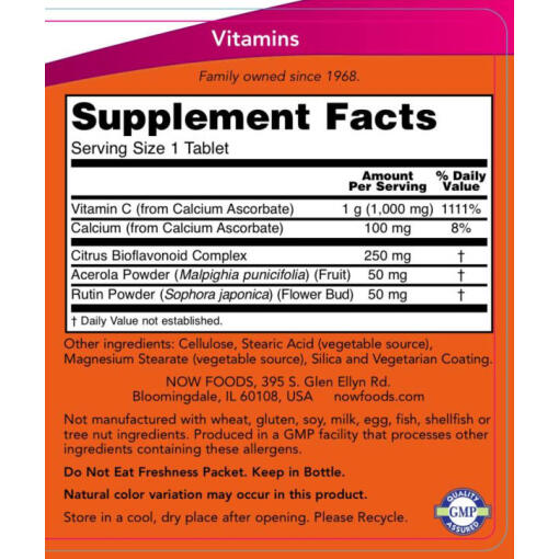 NOW - Vitamin C-1000 Complex, buffrad med 250 mg bioflavonoider, 180 tabletter - Bild 2