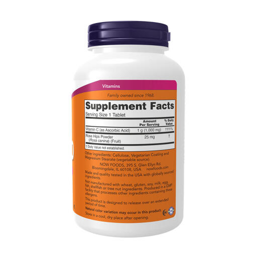 NOW - Vitamin C-1000 med Nypon, Långtidsverkande, 250 tabletter - Bild 2