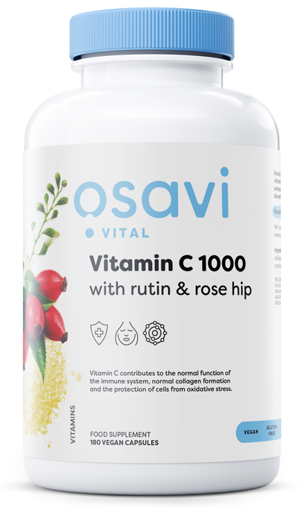 Osavi - Vitamin C1000 med Rutin &amp; Nypon, 180 vegankapslar | Vitaminer och MineralerHälsa och välbefinnandeHälsokostVitamin C | Apoteka