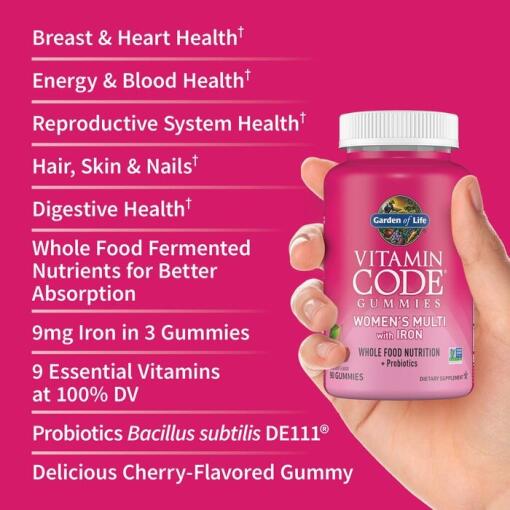 Vitamin Code Kvinnors Multi med Järn + Probiotika Gummies, Körsbär - 90 gummies - Bild 4