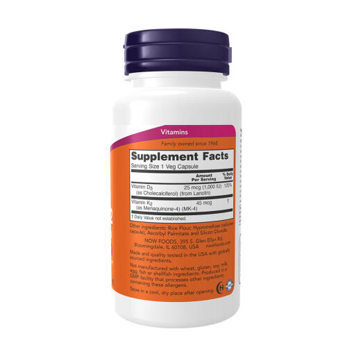 NOW - Vitamin D3 & K2, 1000 IU / 45 mcg - Bild 2