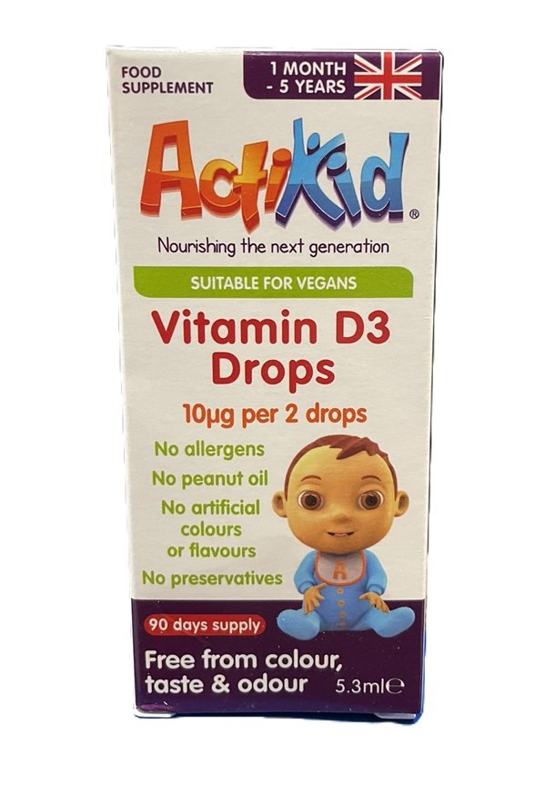 ActiKid - Vitamin D3 Droppar, 10 mcg - 5,3 ml | Vitaminer och MineralerHälsa och välbefinnandeVissa vitaminerD-vitaminHälsokostD3 | Apoteka