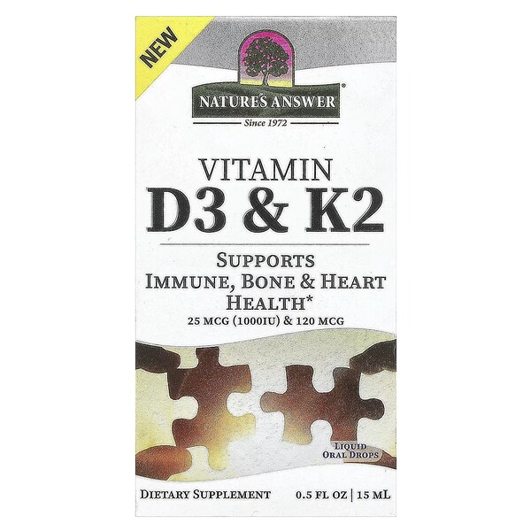 Natures Answer - Vitamin D3 &amp; K2, 15 ml | Vitaminer och MineralerHälsa och välbefinnandeD-vitaminK-vitaminHälsokost | Apoteka