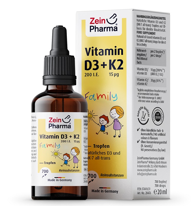 Zein Pharma - Vitamin D3 + K2 Familjedroppar, 20 ml | Vitaminer och MineralerHälsa och välbefinnandeD-vitaminK-vitaminHälsokost | Apoteka