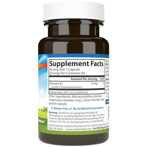 Carlson Labs - Vitamin K2 MK-4, 5 mg, 60 kapslar - Bild 3