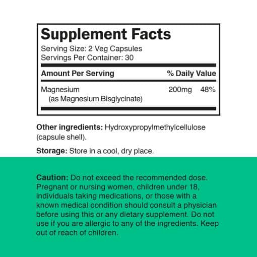Vitamin360 - Magnesium Bisglycinat, 200 mg (60 Vegkapslar) - Bild 2
