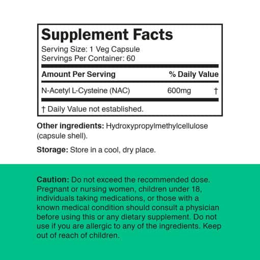 Vitamin360 - NAC 600 mg, N-Acetylcystein, 60 vegetabiliska kapslar - Bild 2