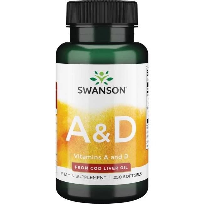 Swanson - Vitamin A &amp; D, 250 mjukkapslar | Vitaminer och MineralerHälsa och välbefinnandeMultivitaminerVissa vitaminerHälsokostA-vitamin | Apoteka