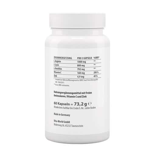 Vitaworld - Arginin-Ornitin-Lysin + C + Zink, 60 kapslar - Bild 2
