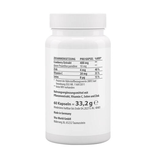 Vitaworld - Tranbär Vit C + Selen + Zink, 60 Kapslar - Bild 2
