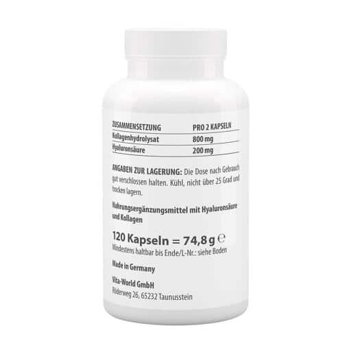 Vitaworld - Hyaluronsyra 100 + Kollagen 400, 120 kapslar - Bild 2