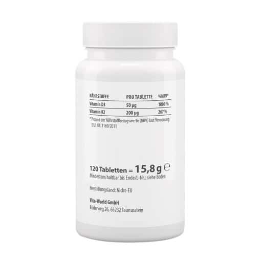 Vitaworld - Vitamin D3 2000 IE + K2 MK7 200 mcg, 120 tabletter - Bild 2