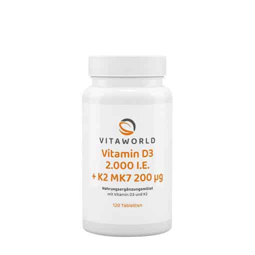 Vitaworld Vitamin D3 2000 IU + K2 MK7 200 mcg (120 Tablets)