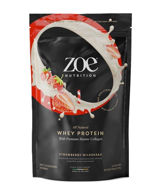ZOE Nutrition - Vassleprotein med Premium Marint Kollagen, Jordgubbsshake - 454g | Vitaminer och MineralerHälsokostVassleproteinKollagen | Apoteka