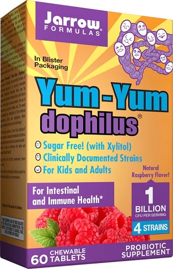 Jarrow Formulas - Yum-Yum Dophilus, 1 miljard CFU (hallon) - 60 tuggtabletter | Veganska produkterHälsa och välbefinnandeHälsokostProbiotikaAcidophilus – Mjölksyrabakterier för Mage & Tarmflora | Apoteka