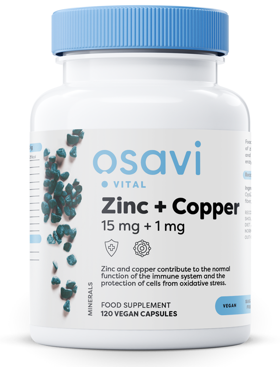 Osavi - Zink + Koppar, 15 mg + 1 mg, 120 vegankapslar | Vitaminer och MineralerZinkKosttillskott för kvinnorHälsokostJod | Apoteka