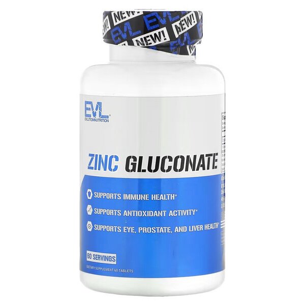 EVLution Nutrition - Zinkglukonat, 60 tabletter | Vitaminer och MineralerZinkHälsa och välbefinnandeAntioxidanterHälsokost | Apoteka