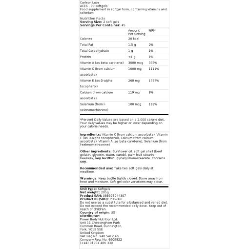 Carlson Labs - ACES, 90 mjukkapslar - Bild 2