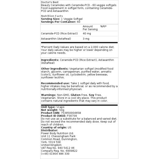 Doctor's Best - Beauty Ceramides med Ceramid-PCD, 60 vegetabiliska kapslar - Bild 2