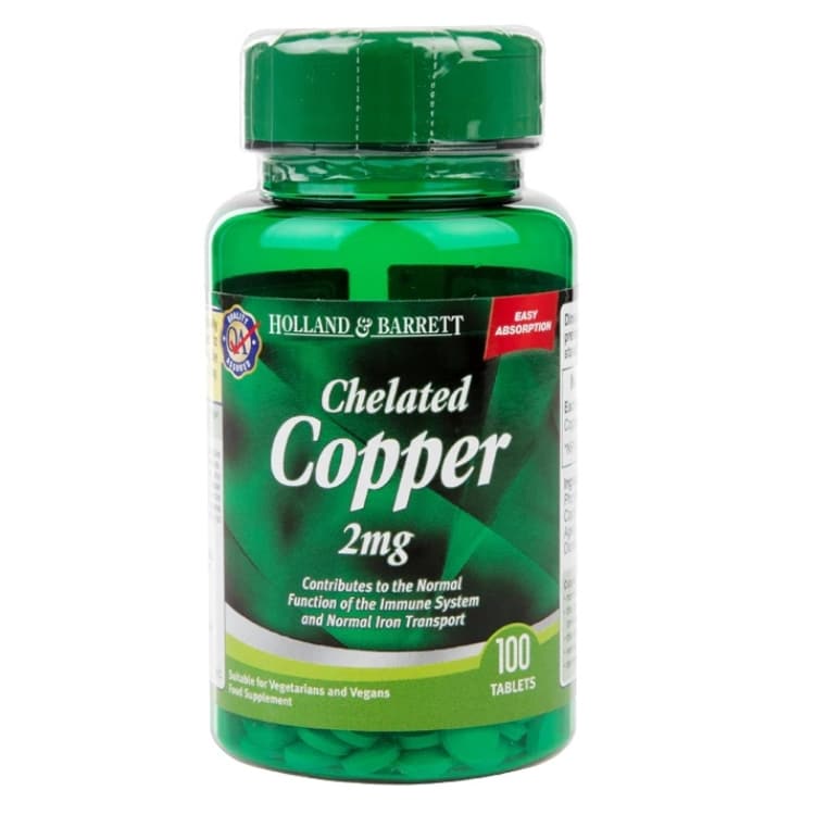 Holland &amp; Barrett - Kelaterat Koppar, 2 mg - 100 tabletter | Vitaminer och MineralerHälsa och välbefinnandeHälsokostJodJärn | Apoteka