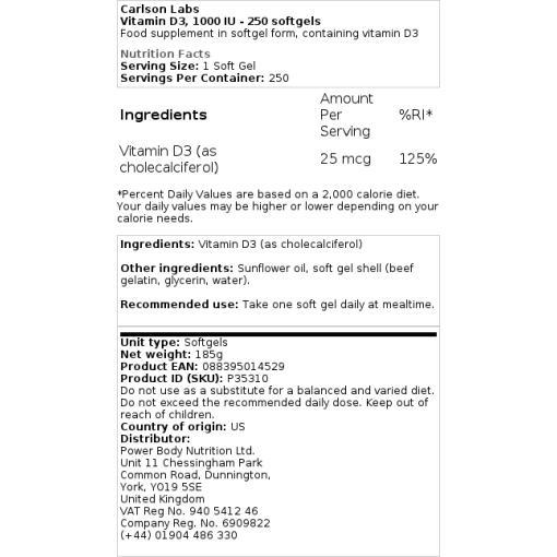 Carlson Labs - Vitamin D3, 4000 IE - Bild 2
